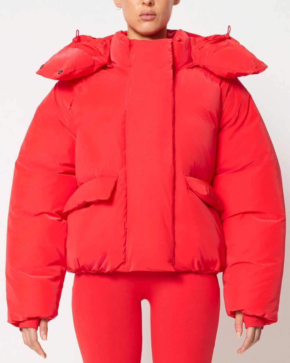 NWT Khy Boxy Oversized Standard Hooded Puffer Jacket Scarlet Women's Size L